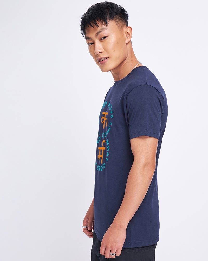 bewakoof Men's Navy Blue Karma Graphic Printed T-shirt - Image 2